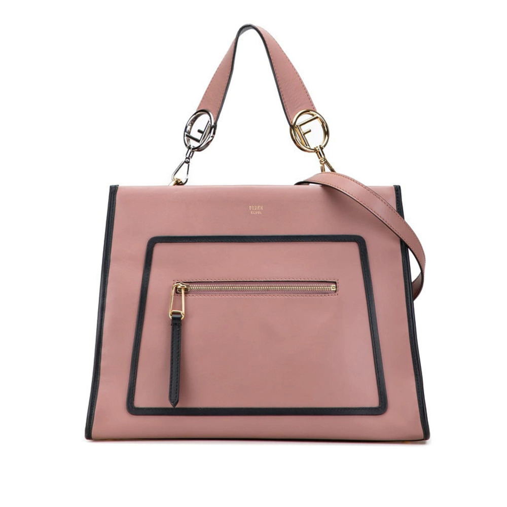Fendi Runaway 2way Shoulder Bag Dusty Pink Black Leather